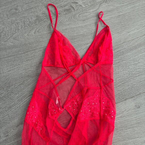 Victoria’s Secret Red Sheer Lace Maxi Babydoll Lingerie Dress Small - Picture 7 of 8